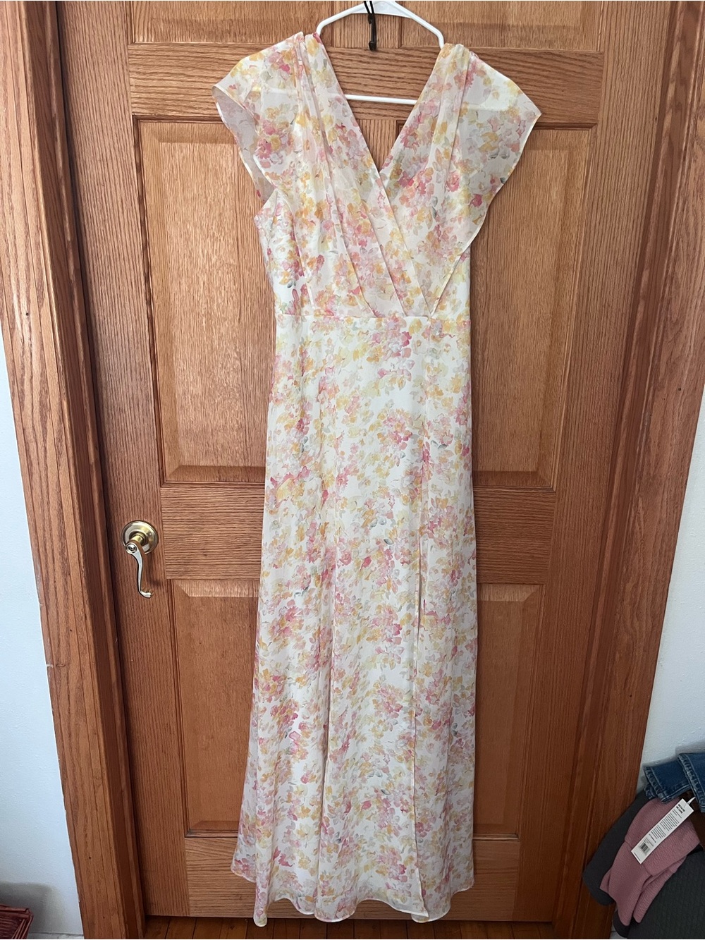 Birdy Grey Violet chiffon pressed Floral V-Neck Maxi Dress